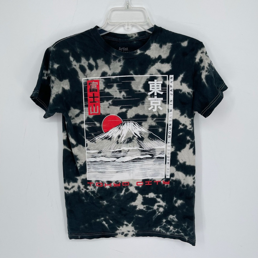 Artist Union Men's Black Tie Dye Mount Fuji Tokyo City Graphic T-Shirt Size S